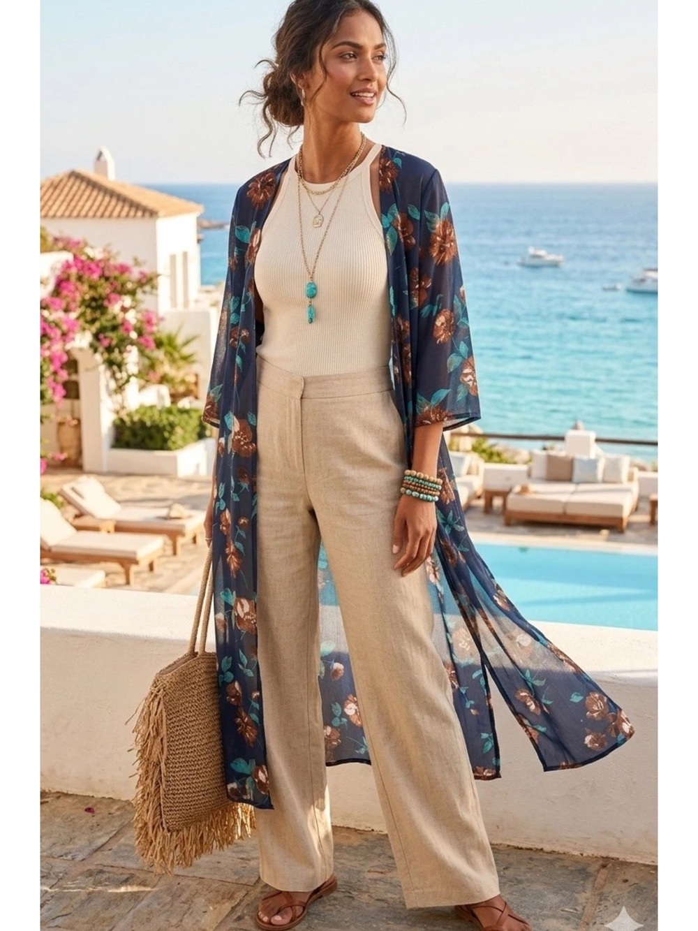Jessica Simpson Navy Floral Sheer Kimono Coverup